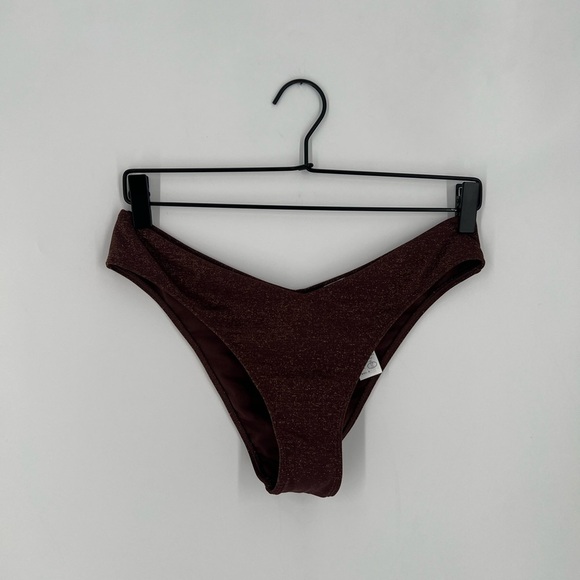 Abercrombie & Fitch Tall Side High Leg Cheeky Bikini Brown Shimmer Bottoms - Picture 1 of 5